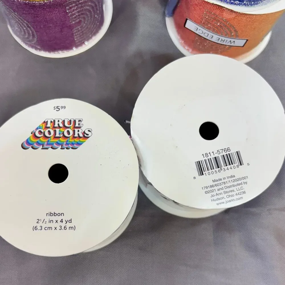 LGBTQ+ Pride Ribbon Crafting Lot of 9 Woven Wired Rainbow Hues Silver Glitter